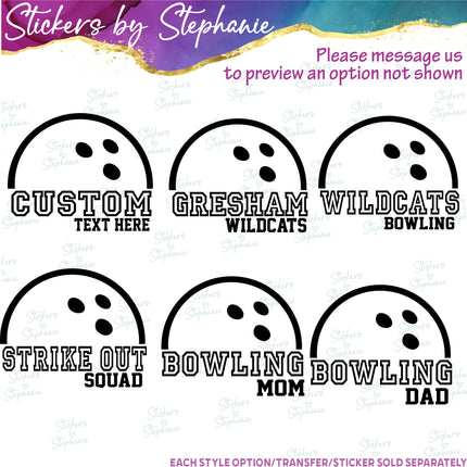(s05-007) Bowling Team Name Text Custom Iron-On Transfer