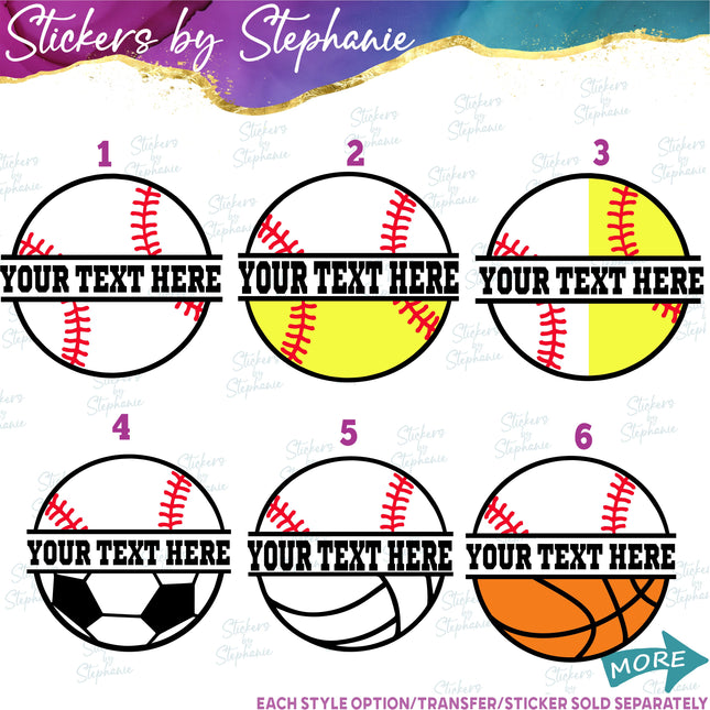 (s06-065) Baseball Split Name Text Custom Iron-On Transfer
