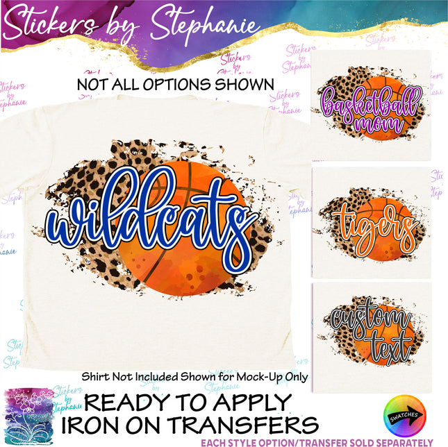 (s06-074) Basketball Leopard Team Name Text Custom Iron-On Transfer