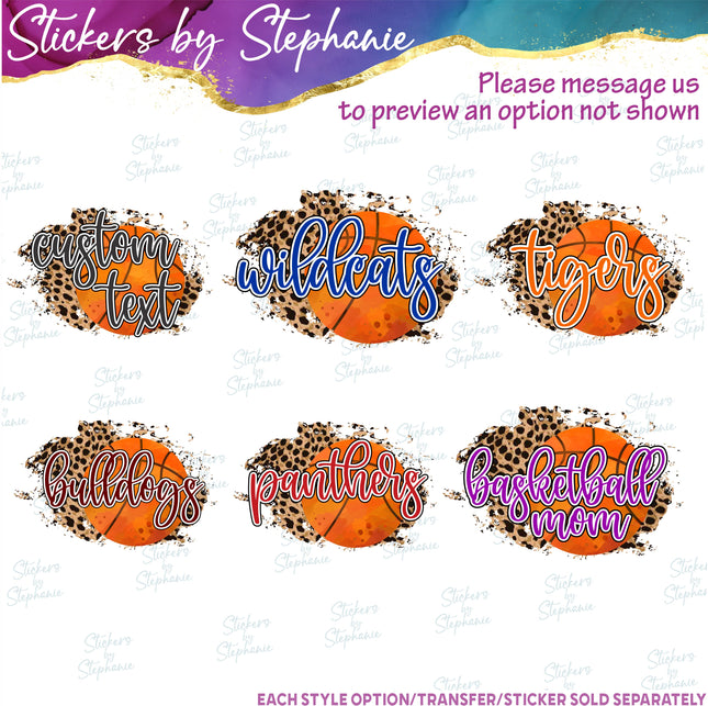 (s06-074) Basketball Leopard Team Name Text Custom Iron-On Transfer