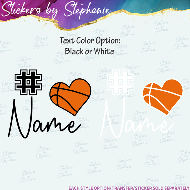 (s06-075) Basketball Heart Ball Player Number Name Custom Iron-On Transfer