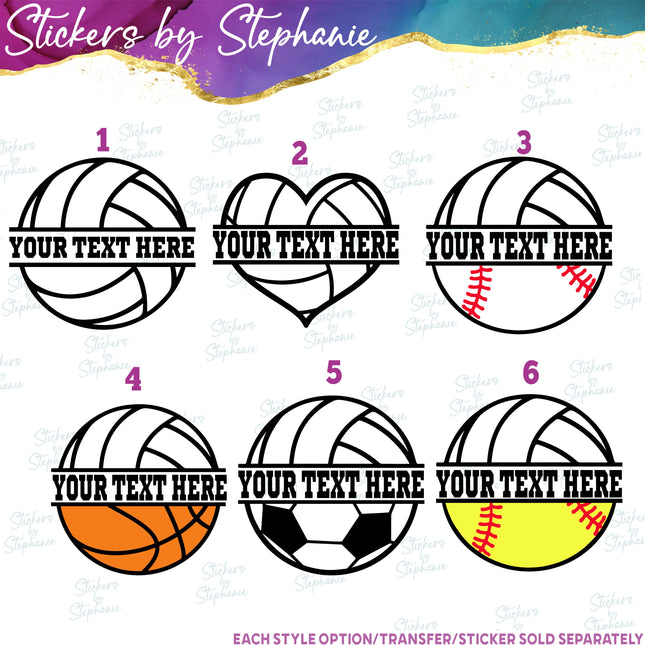 (s06-076) Volleyball Split Team Name Text Custom Iron-On Transfer