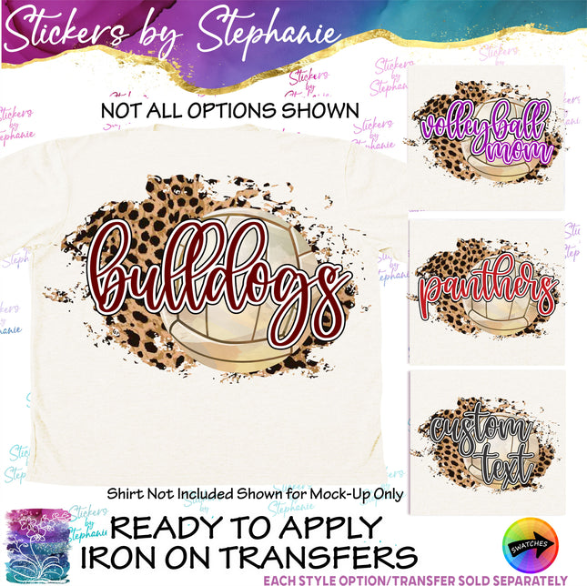 (s06-077) Volleyball Leopard Team Name Text Custom Iron-On Transfer
