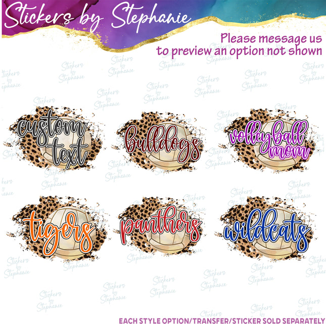 (s06-077) Volleyball Leopard Team Name Text Custom Iron-On Transfer