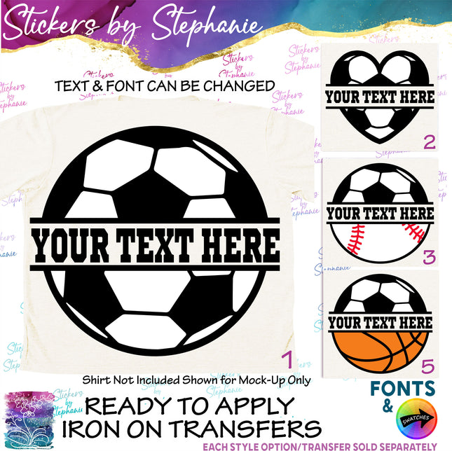 (s06-078) Soccer Split Team Name Text Custom Iron-On Transfer