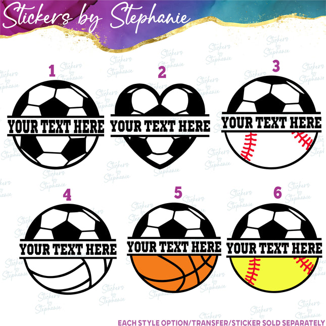 (s06-078) Soccer Split Team Name Text Custom Iron-On Transfer
