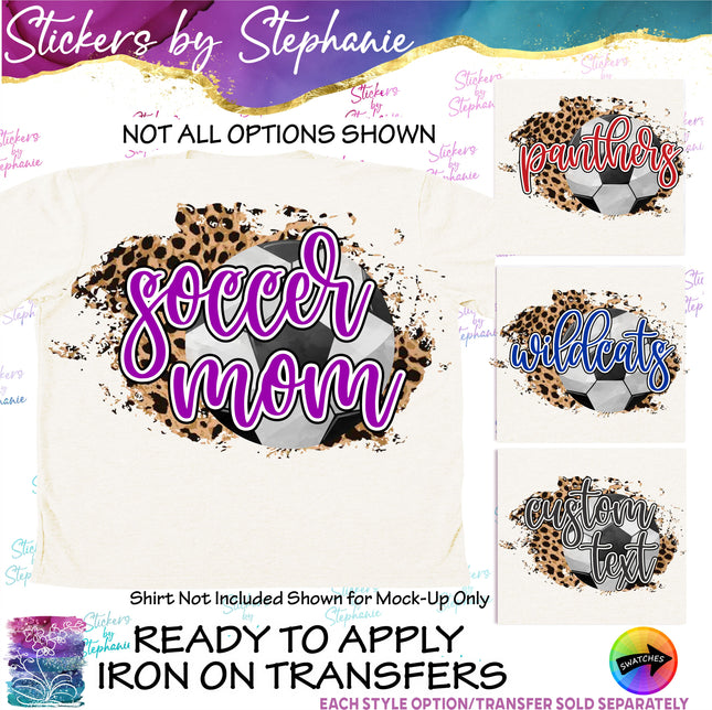 (s06-079) Soccer Leopard Team Name Text Custom Iron-On Transfer