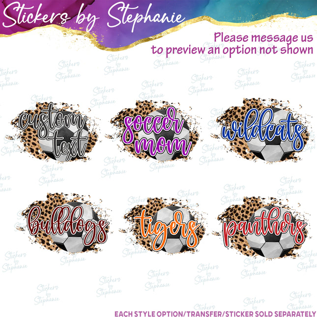 (s06-079) Soccer Leopard Team Name Text Custom Iron-On Transfer