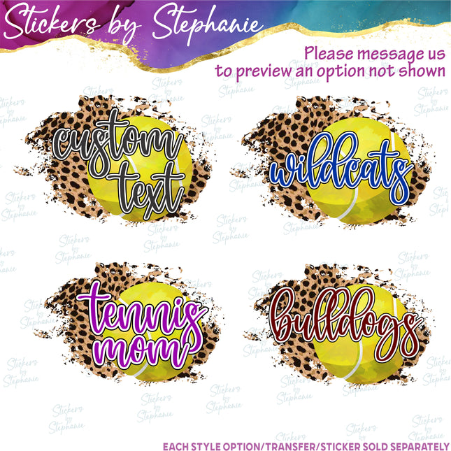 (s06-080) Tennis Leopard Team Name Text Custom Iron-On Transfer