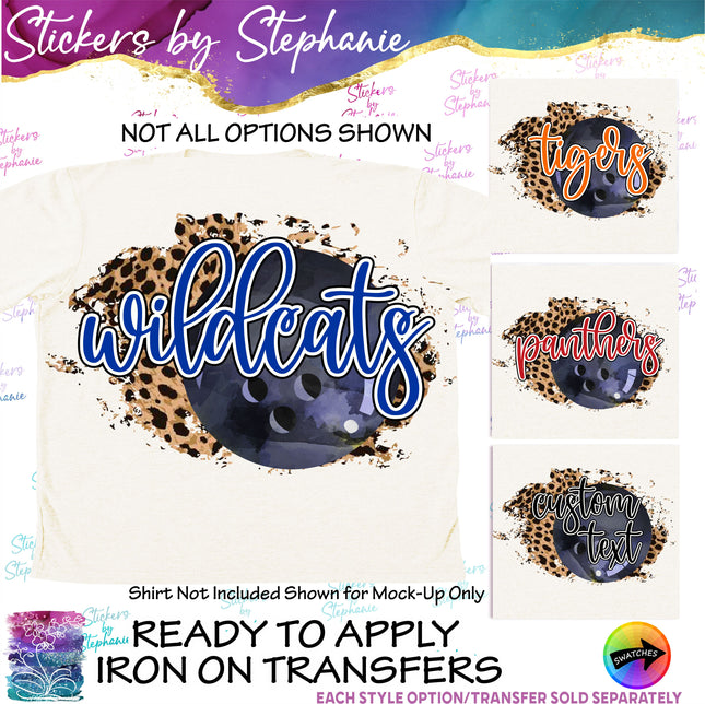(s06-081) Bowling Leopard Team Name Text Custom Iron-On Transfer