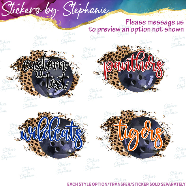 (s06-081) Bowling Leopard Team Name Text Custom Iron-On Transfer