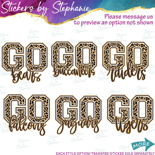 (s06-082) Go Team Name Leopard Print Custom Iron-On Transfer