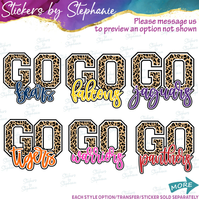 (s06-083) Go Team Name Leopard Print Custom Iron-On Transfer