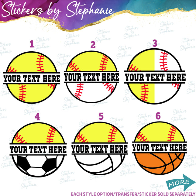 (s06-066) Softball Split Name Text Custom Iron-On Transfer