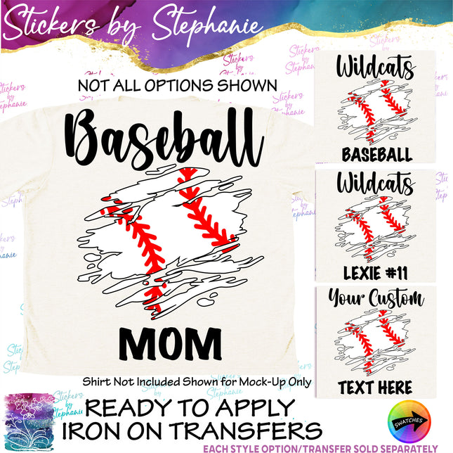 (s06-067) Baseball Grunge Team Name Text Custom Iron-On Transfer