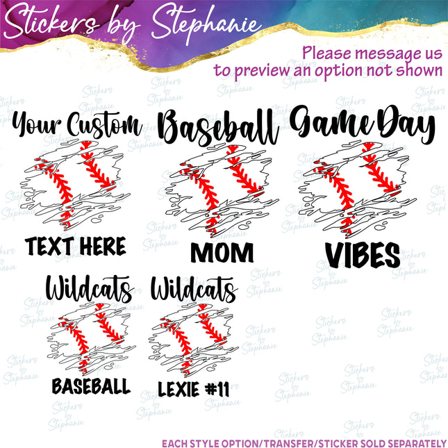 (s06-067) Baseball Grunge Team Name Text Custom Iron-On Transfer