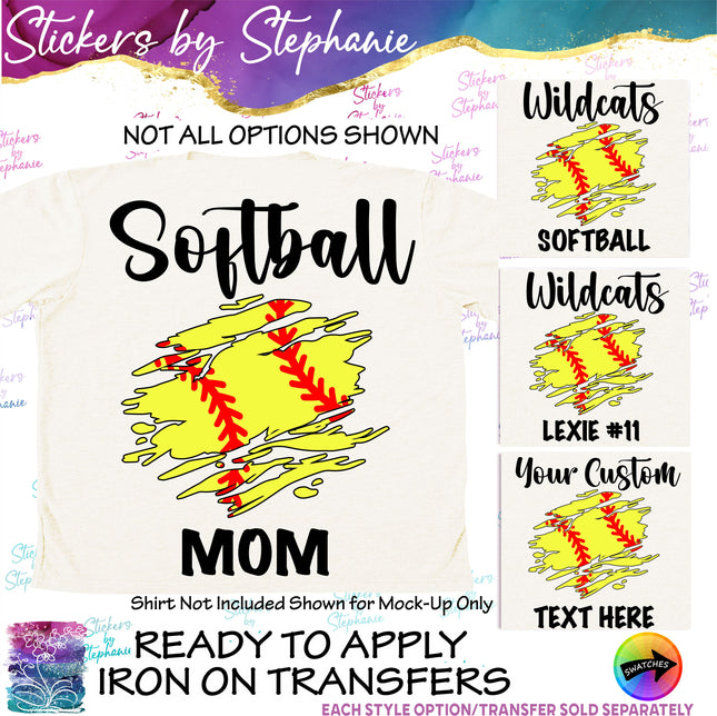 (s06-068) Softball Grunge Team Name Text Custom Iron-On Transfer