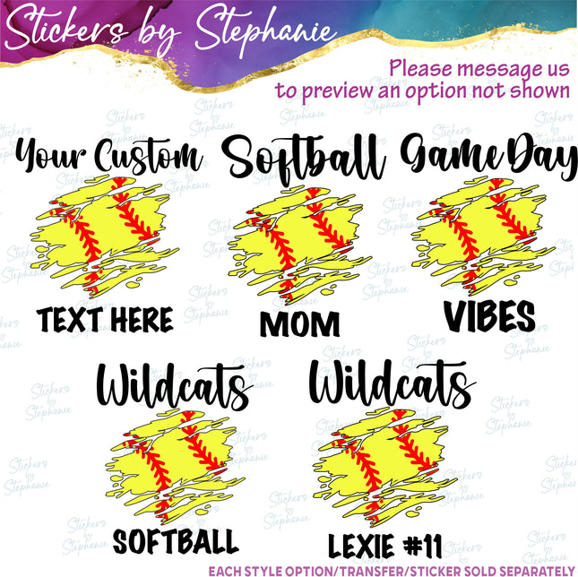 (s06-068) Softball Grunge Team Name Text Custom Iron-On Transfer