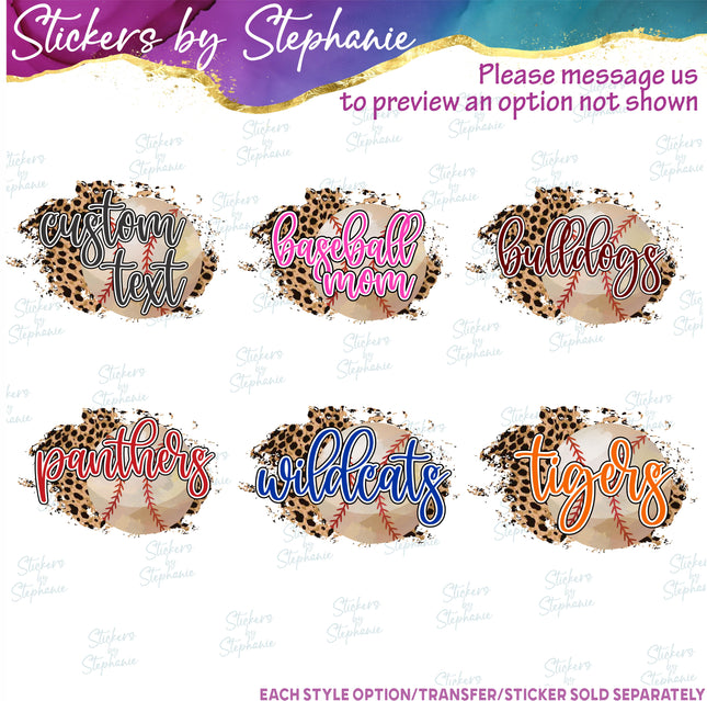 (s06-069) Baseball Leopard Team Name Text Custom Iron-On Transfer