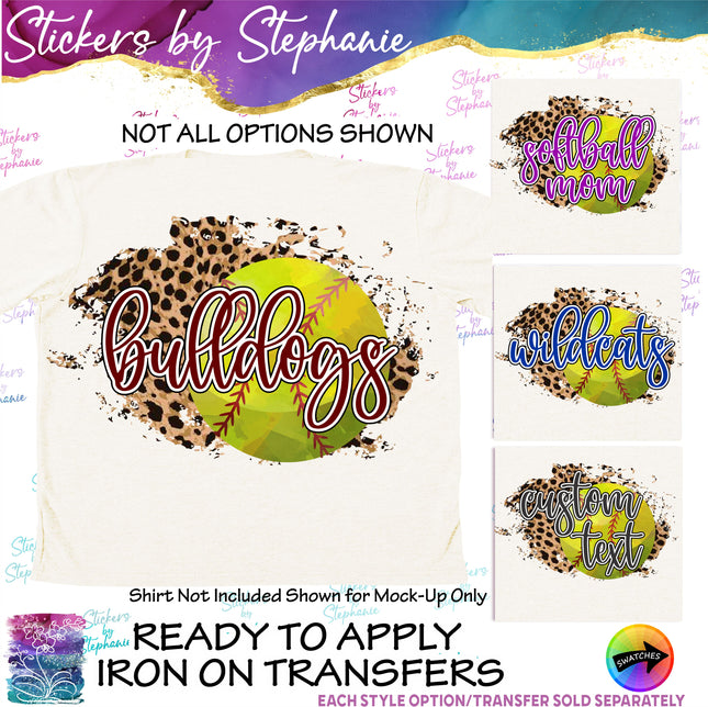 (s06-070) Softball Leopard Team Name Text Custom Iron-On Transfer