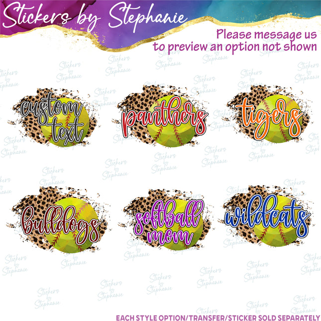 (s06-070) Softball Leopard Team Name Text Custom Iron-On Transfer