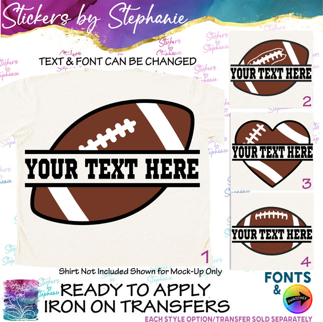 (s06-071) Football Split Text Name Custom Iron-On Transfer