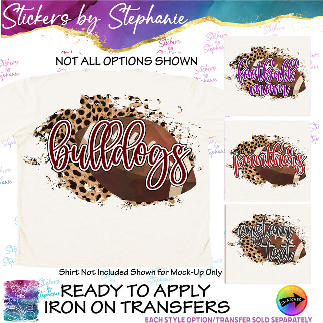 (s06-072) Football Leopard Team Name Text Custom Iron-On Transfer