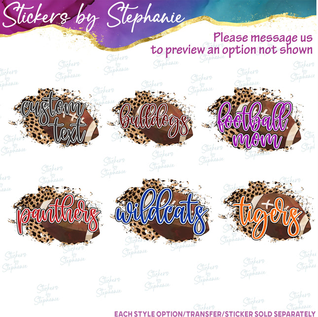 (s06-072) Football Leopard Team Name Text Custom Iron-On Transfer