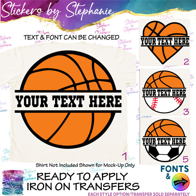 (s06-073) Basketball Split Team Name Text Custom Iron-On Transfer