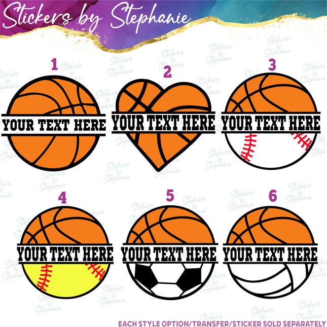 (s06-073) Basketball Split Team Name Text Custom Iron-On Transfer