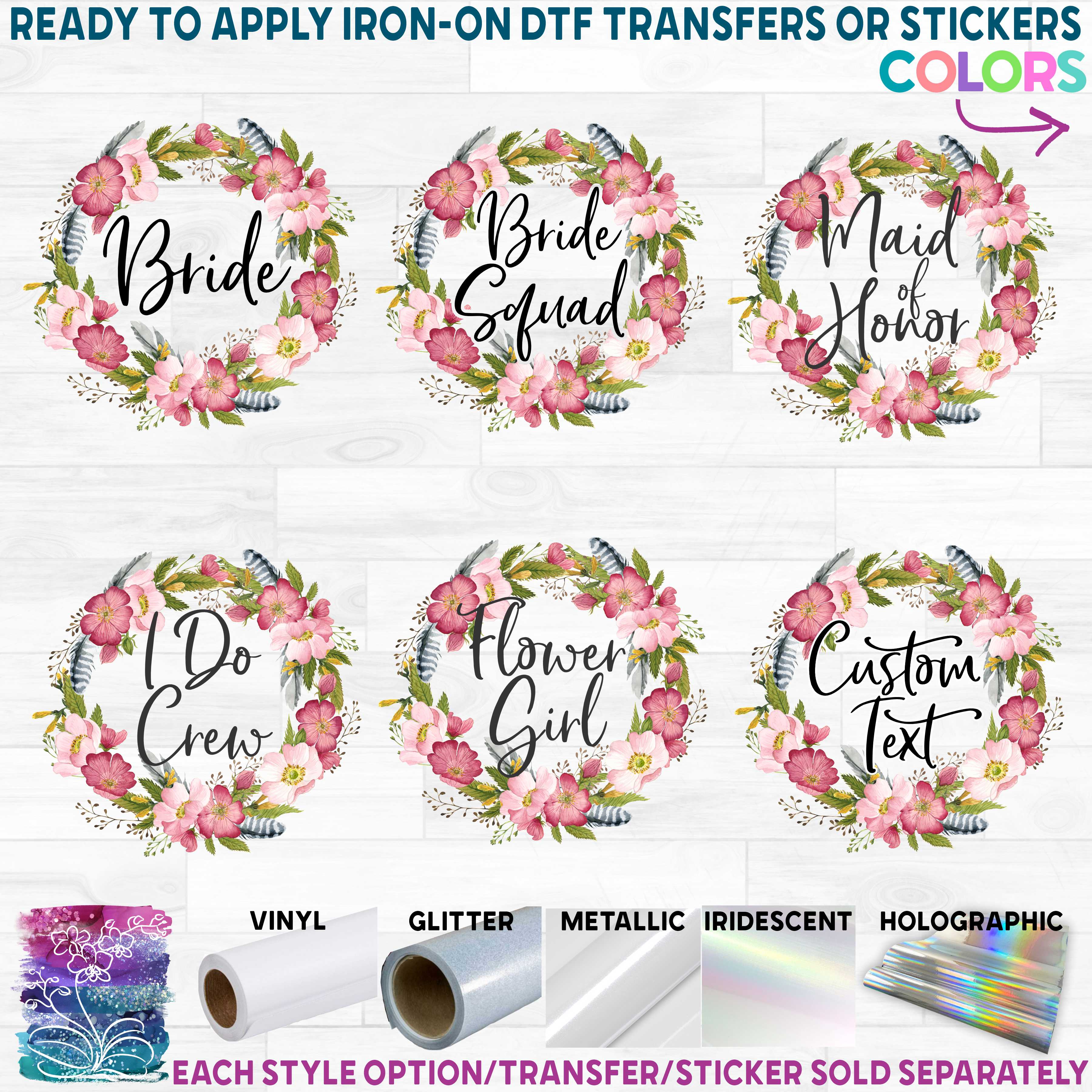 (s002-7) Bridal Wedding Party Pink Rose Floral Flowers Watercolor Custom Text
