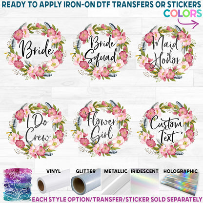 (s002-7) Bridal Wedding Party Pink Rose Floral Flowers Watercolor Custom Text