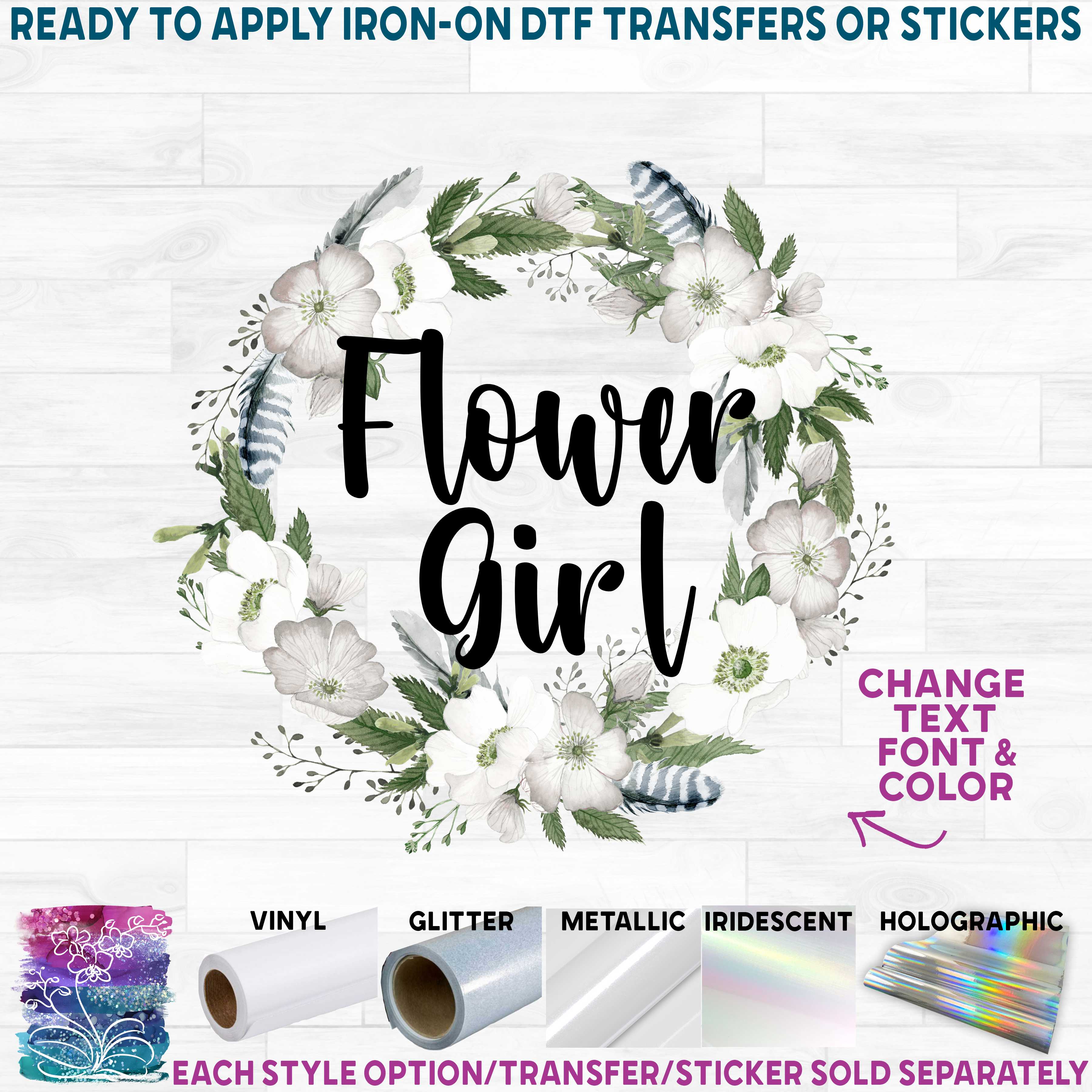 (s002-7) Bridal Wedding Party White Rose Floral Flowers Watercolor Custom Text