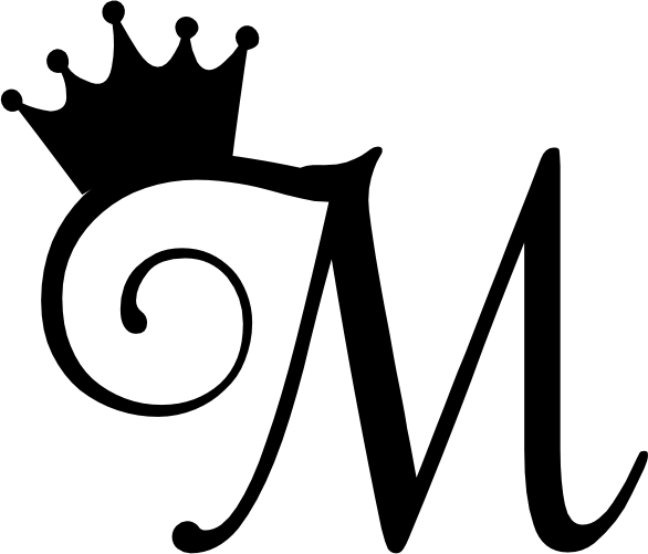 (020-02-M) Princess Crown Script Monogram Letter