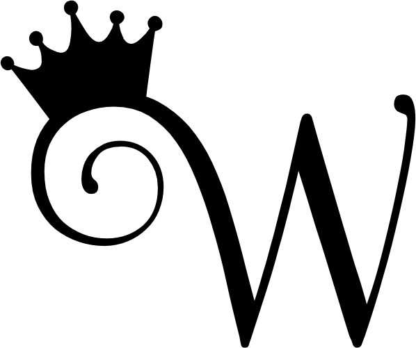 (020-02-W) Princess Crown Script Monogram Letter