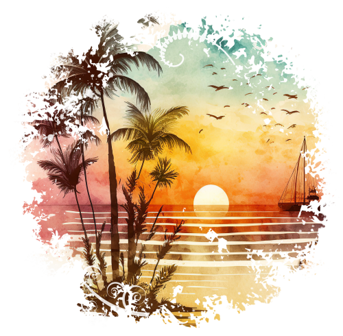 (204-04-1A) Retro Sunset Sunrise Beach Landscape