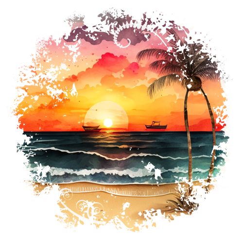 (204-04-1B) Retro Sunset Sunrise Beach Landscape