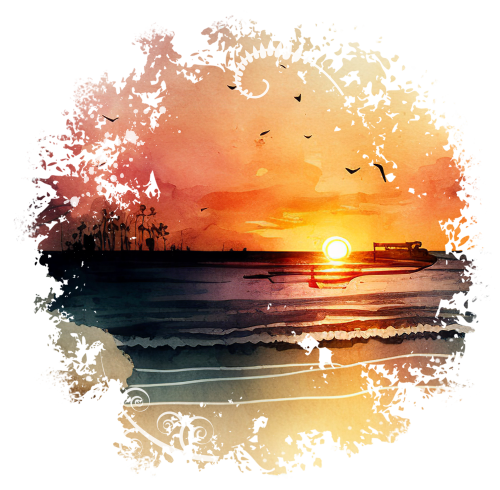 (204-04-1C) Retro Sunset Sunrise Beach Landscape
