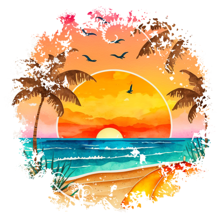 (204-04-1D) Retro Sunset Sunrise Beach Landscape