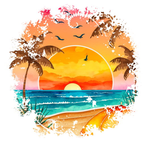 (204-04-1D) Retro Sunset Sunrise Beach Landscape