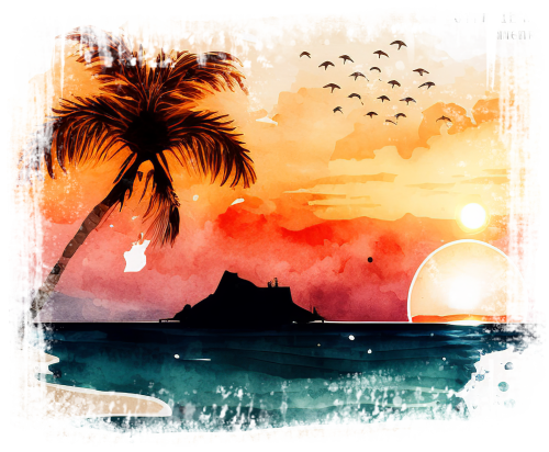 (204-04-1E) Retro Sunset Sunrise Beach Landscape