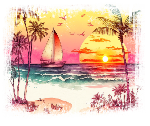 (204-04-1G) Retro Sunset Sunrise Beach Landscape