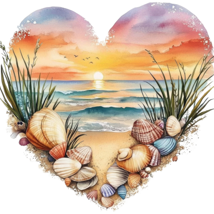 (204-04) Heart Sunset Sunrise Beach