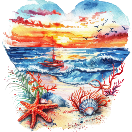(204-04) Heart Sunset Sunrise Beach
