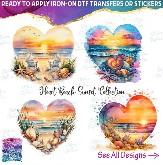 (s204-04-2) Watercolor Heart Beach Sunrise Sunset Collection 20 Style Options
