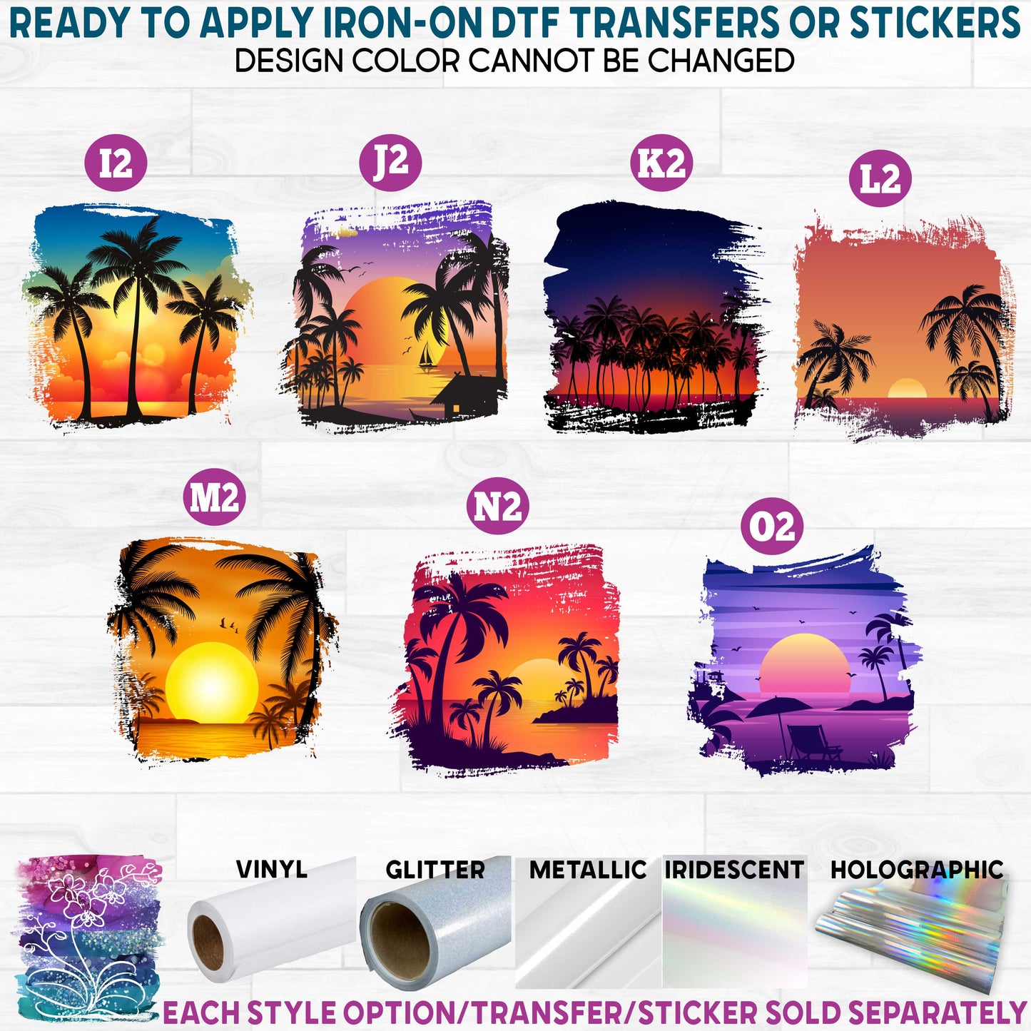 (s204-4) Watercolor Sunset Beach Ocean Tropical Seascape Landscape b Printed Heat Transfer or Sticker