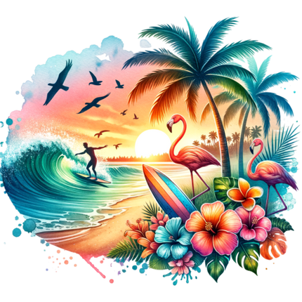 (204-05) Sunset Big Wave Beach Landscape