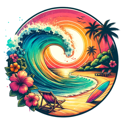 (204-05) Sunset Big Wave Beach Landscape