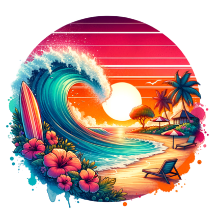 (204-05) Sunset Big Wave Beach Landscape