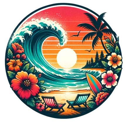 (204-05) Sunset Big Wave Beach Landscape